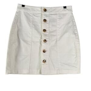 Loft Women's White Denim Button Front Cotton Blend Straight & Pencil Skirt Siz 2